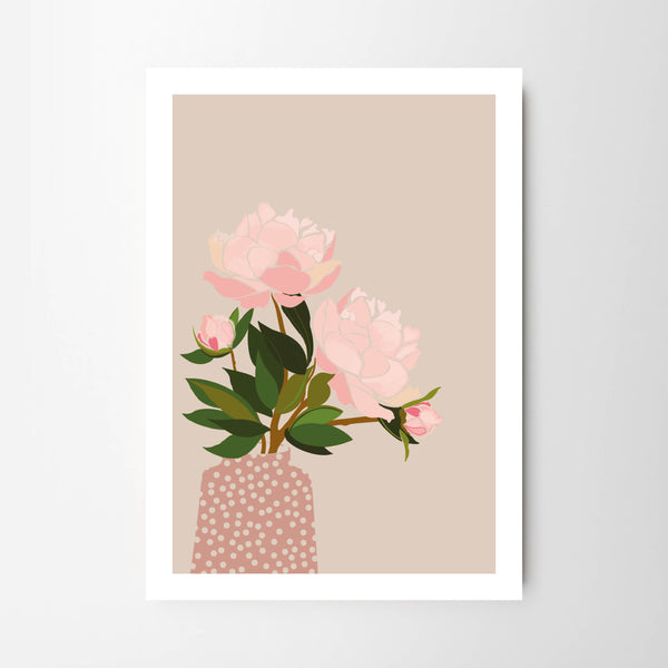 Pink Peony Flower in Polka Dot Vase - Tulip House Studio