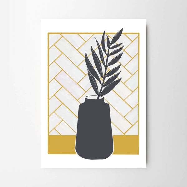 Botanical Vase Silhouette with Mustard Yellow Tile Effect - Tulip House Studio