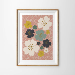 Flower Pattern on Beautiful Peach Polka Dot - Tulip House Studio