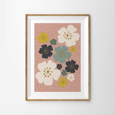 Flower Pattern on Beautiful Peach Polka Dot - Tulip House Studio
