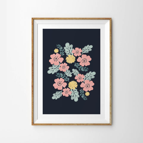 Flower Pattern on Beautiful Deep Indigo - Tulip House Studio