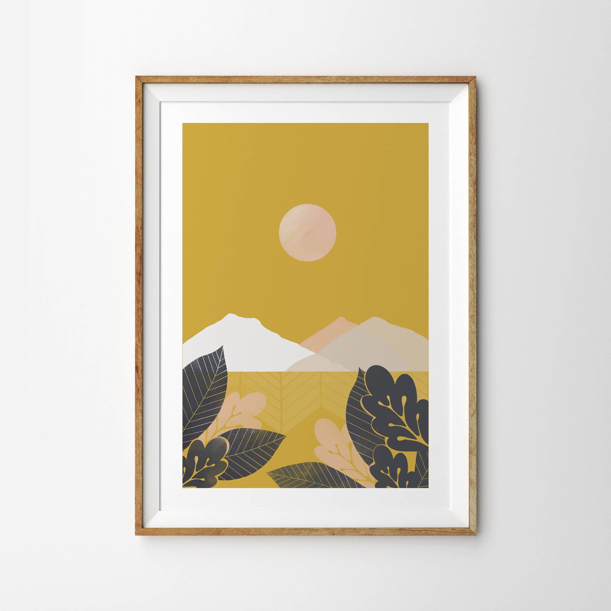 Mustard Sky Mountains and Moon Landscape - Tulip House Studio