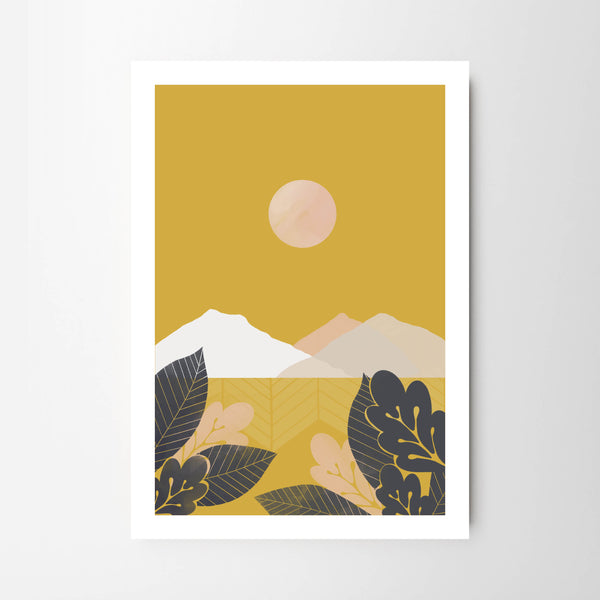 Mustard Sky Mountains and Moon Landscape - Tulip House Studio