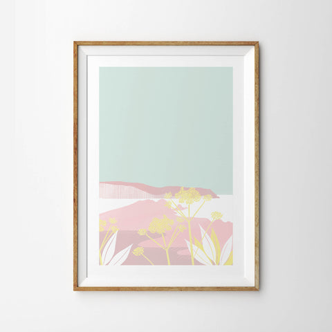 Neo Mint and Pastel Pink Coastal Landscape - Tulip House Studio