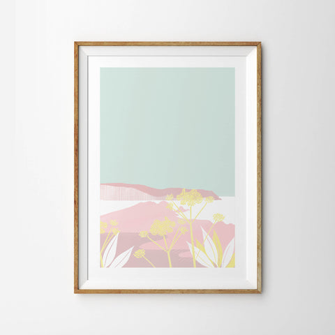 Neo Mint and Pastel Pink Coastal Landscape - Tulip House Studio