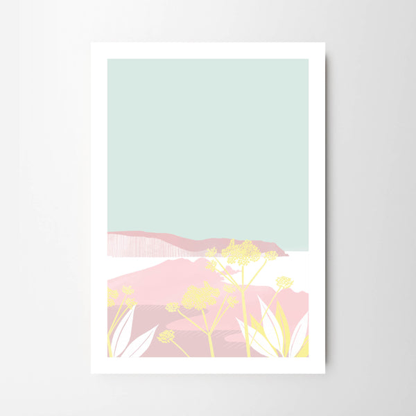 Neo Mint and Pastel Pink Coastal Landscape - Tulip House Studio