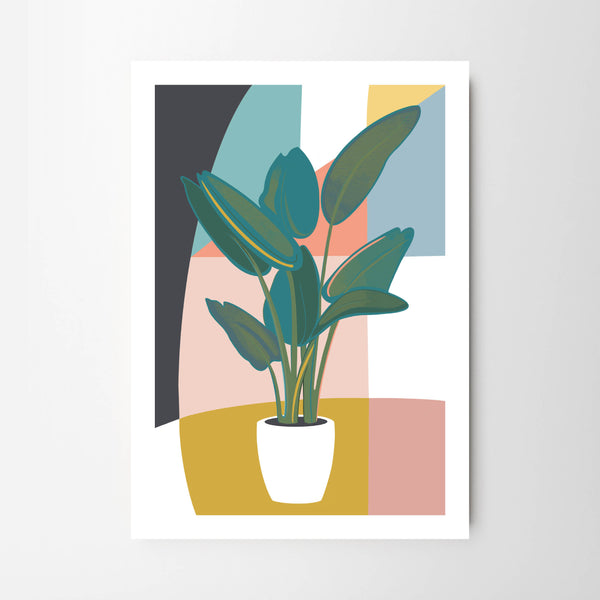 Green Leaf Rubber Plant set to Colourful Abstract Wall - Tulip House Studio