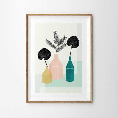 Geometric Vase and Leaves with Pastel Neo Mint - Tulip House Studio