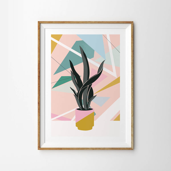 Pot Plant with Halftone and Abstract Geometric Patterns - Tulip House Studio