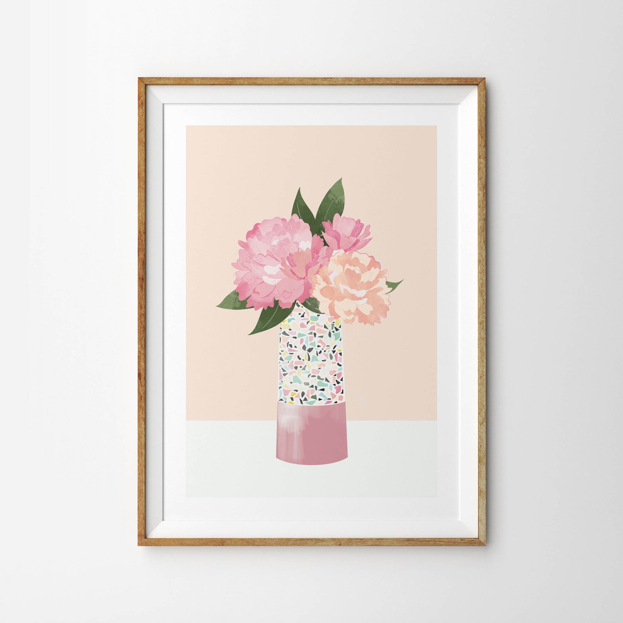 Pastel Pink Peony Flowers in Terrazzo Pattern Vase - Tulip House Studio