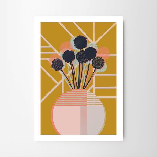 Abstract Vase with Mustard Yellow Geometric Tile - Tulip House Studio