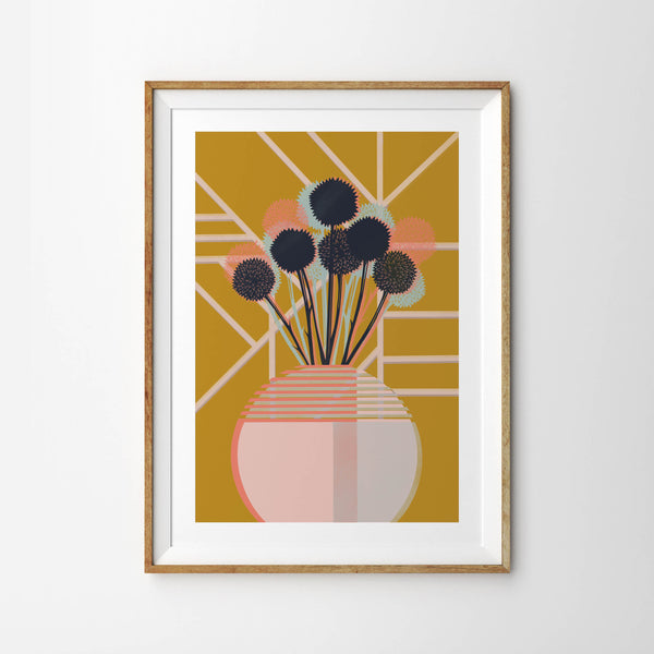 Abstract Vase with Mustard Yellow Geometric Tile - Tulip House Studio