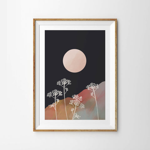 Winter View Textured Moonlight Mountainscape - Tulip House Studio