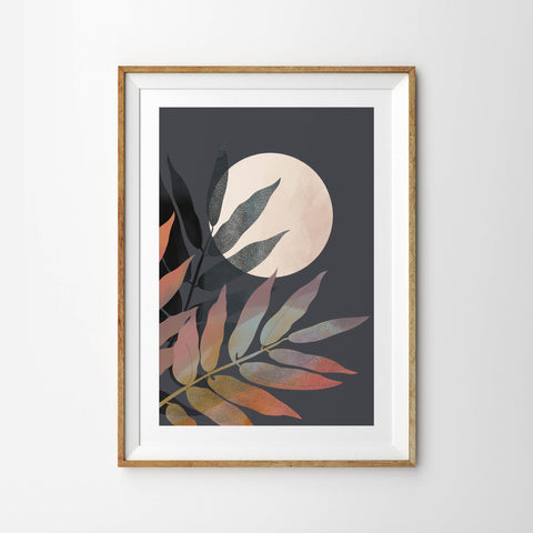 Midnight Leaves Textured Moonlight Silhouette - Tulip House Studio