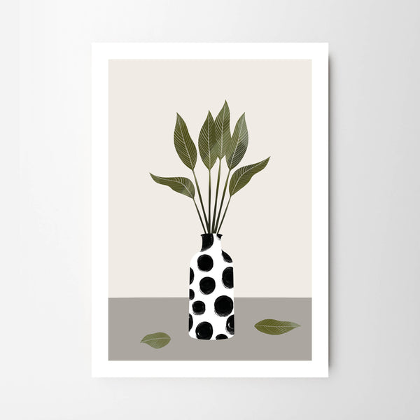Gloss Green Leaves in Monochrome Dalmatian Vase - Tulip House Studio