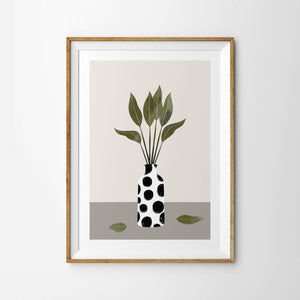 Gloss Green Leaves in Monochrome Dalmatian Vase - Tulip House Studio