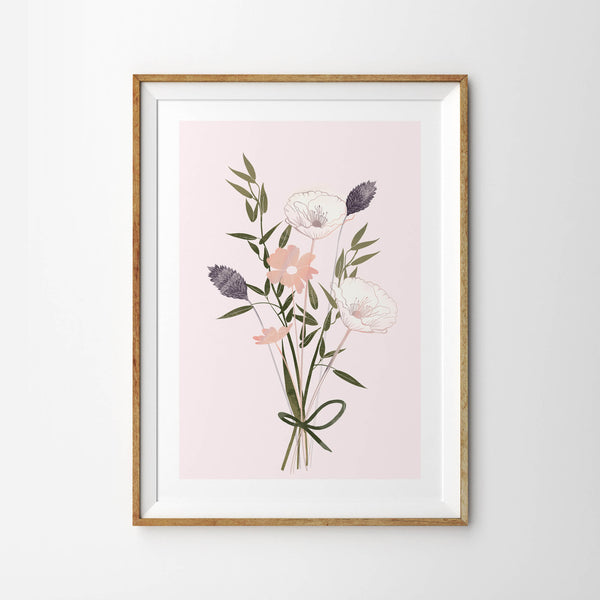 Dainty Country Bouquet on Rose Pink - Tulip House Studio