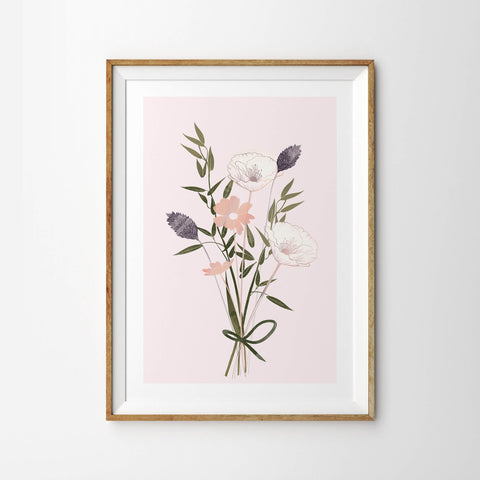 Dainty Country Bouquet on Rose Pink - Tulip House Studio