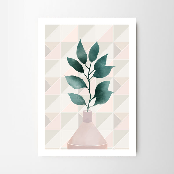 Leafy Pastel Vase with Geometric Background - Tulip House Studio