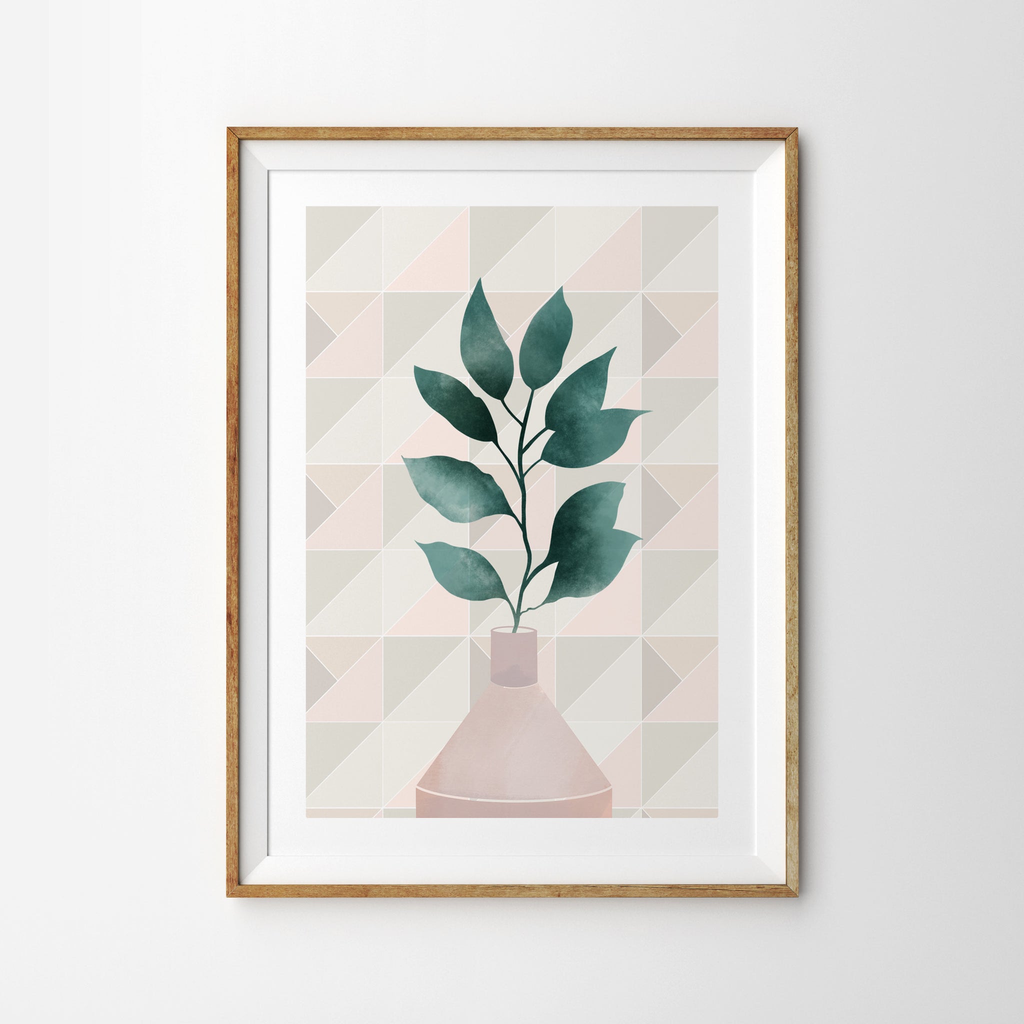 Leafy Pastel Vase with Geometric Background - Tulip House Studio