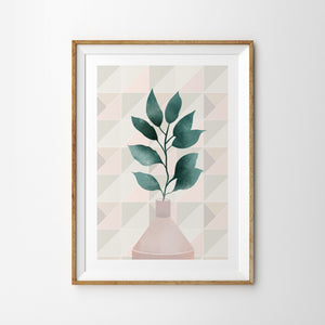 Leafy Pastel Vase with Geometric Background - Tulip House Studio