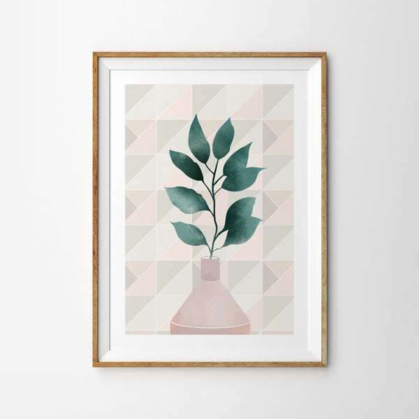 Leafy Pastel Vase with Geometric Background - Tulip House Studio