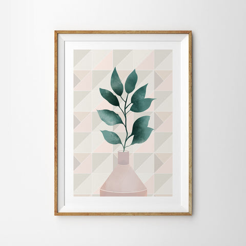 Leafy Pastel Vase with Geometric Background - Tulip House Studio
