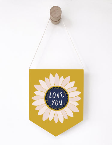Love You Mustard Yellow Pennant Flag - Tulip House Studio