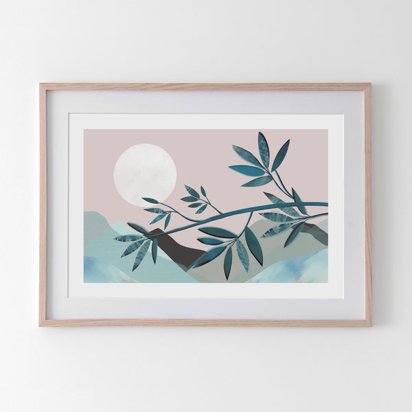 Summer Blues Leafy Mountain Landscape - Tulip House Studio