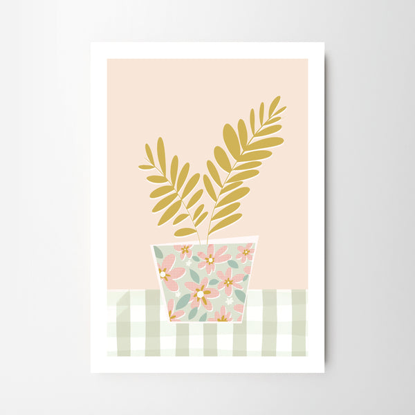 Leaves in Flower Vase with Gingham