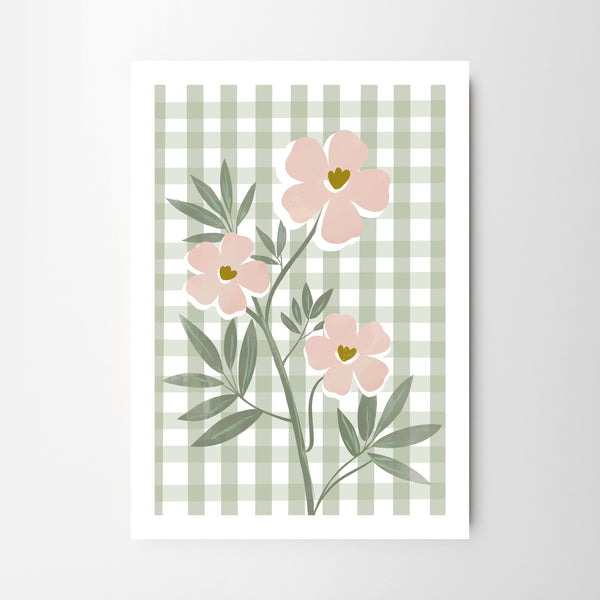Green Gingham With Flower