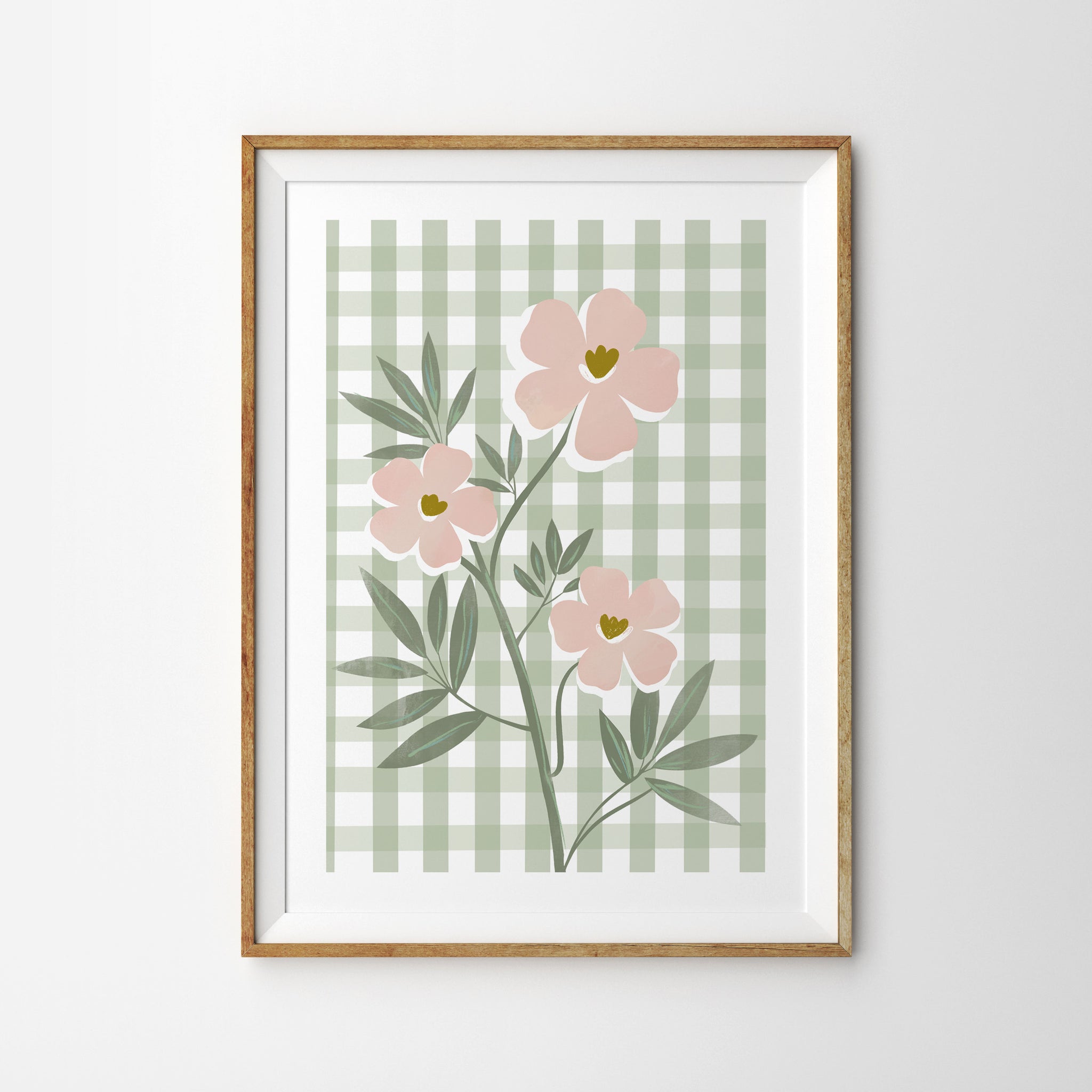 Green Gingham With Flower