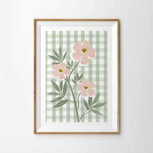 Green Gingham With Flower
