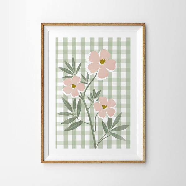 Green Gingham With Flower